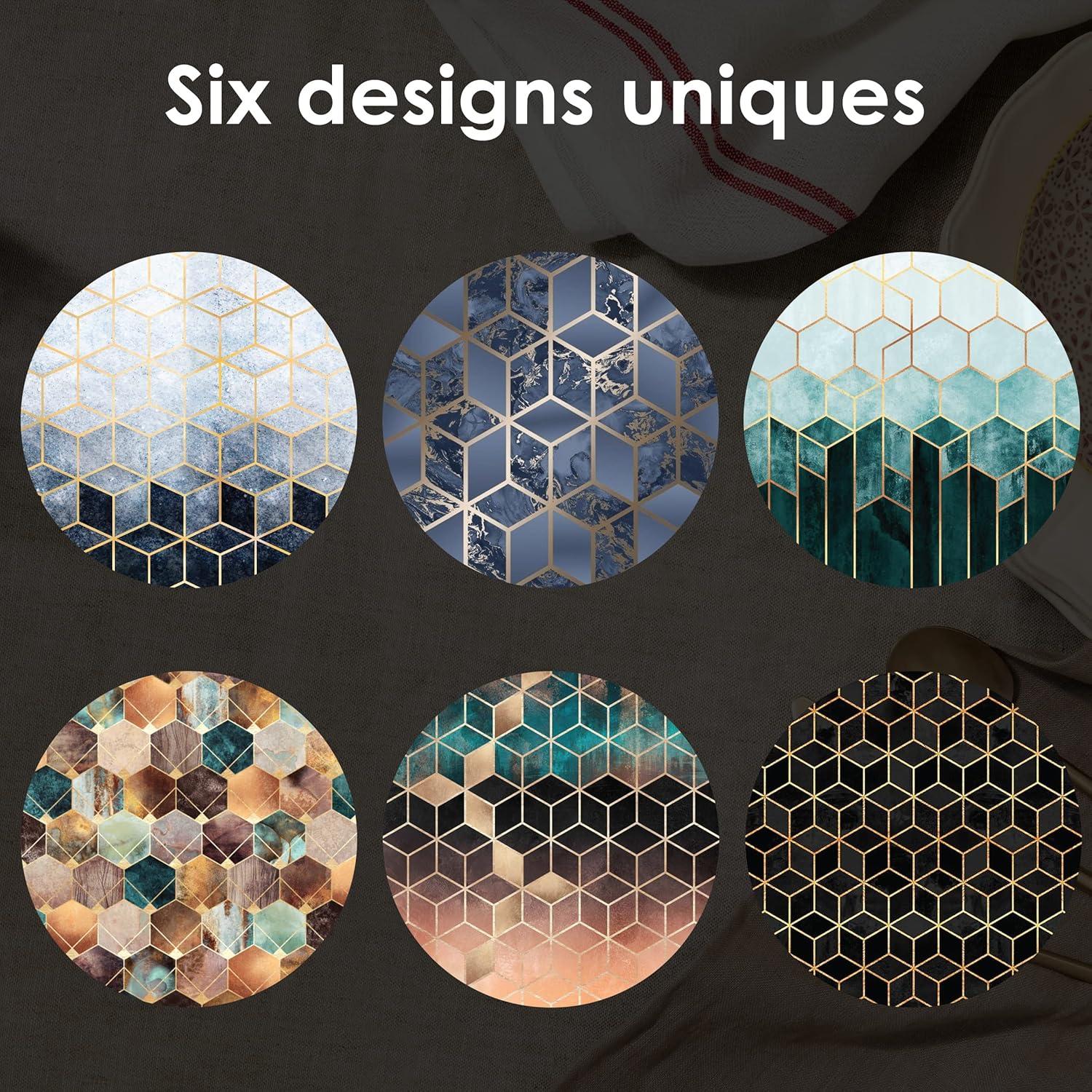 imageLot de 6 Dessous de Verre en cramique Dessous de Verre absorbants avec Support Dessous de Verre Base de lige Dessous de Verre AntiRayures et antidrapants pour Pendaison deCubes