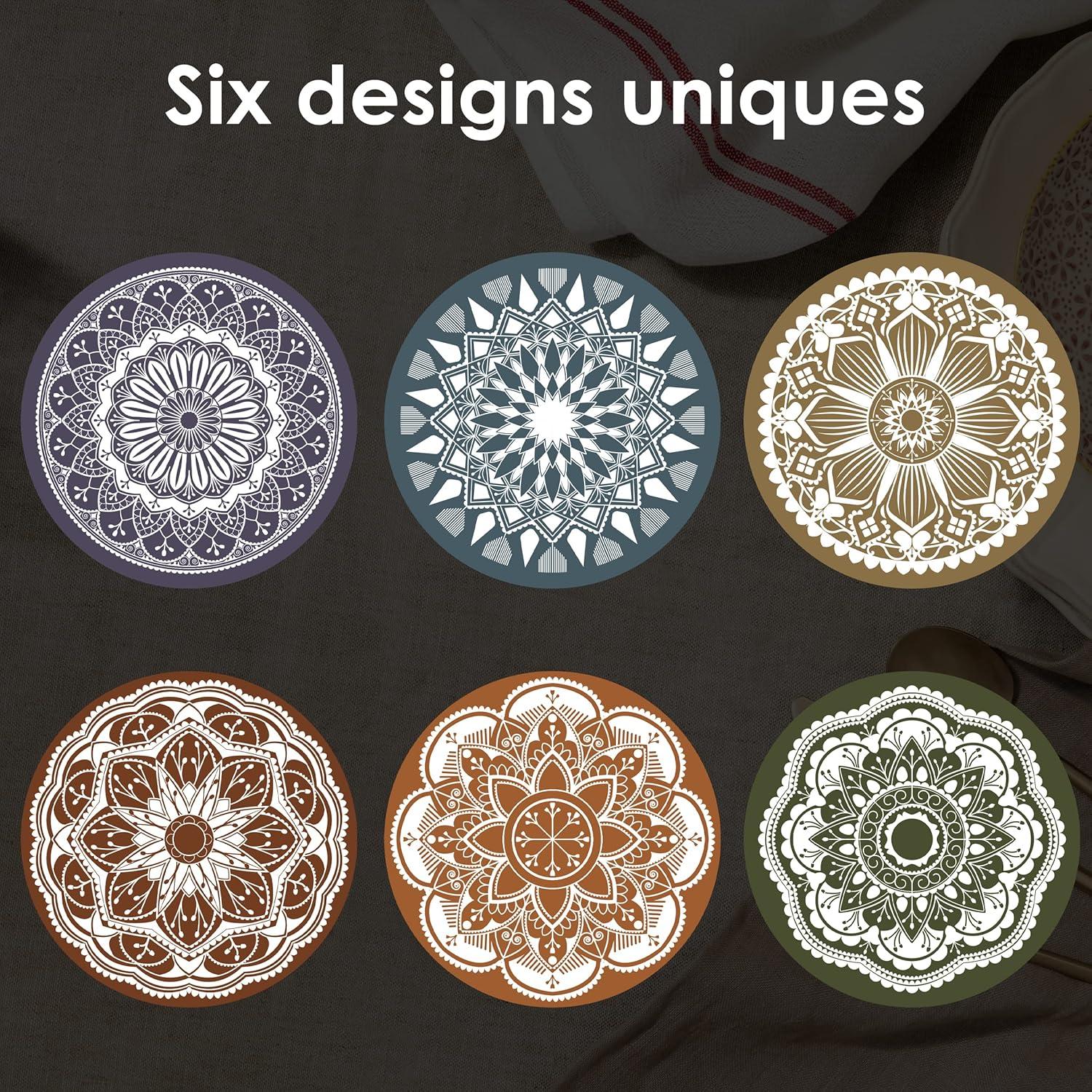 imageLot de 6 Dessous de Verre en cramique Dessous de Verre absorbants avec Support Dessous de Verre Base de lige Dessous de Verre AntiRayures et antidrapants pour Pendaison deMandala