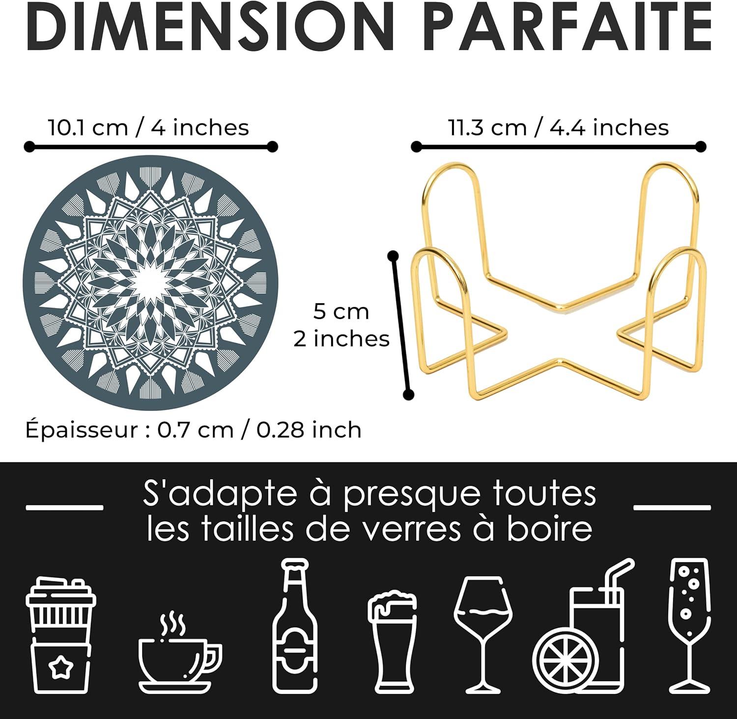 imageLot de 6 Dessous de Verre en cramique Dessous de Verre absorbants avec Support Dessous de Verre Base de lige Dessous de Verre AntiRayures et antidrapants pour Pendaison deMandala