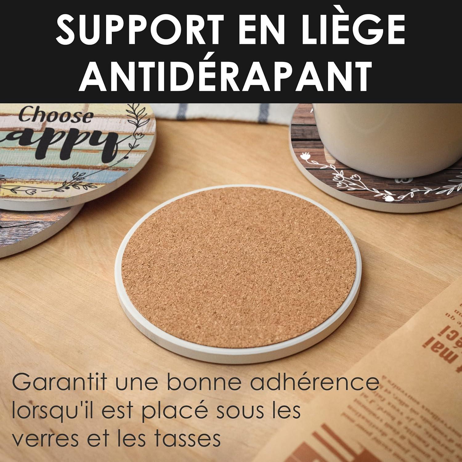imageLot de 6 Dessous de Verre en cramique Dessous de Verre absorbants avec Support Dessous de Verre Base de lige Dessous de Verre AntiRayures et antidrapants pour Pendaison deWelcome Home