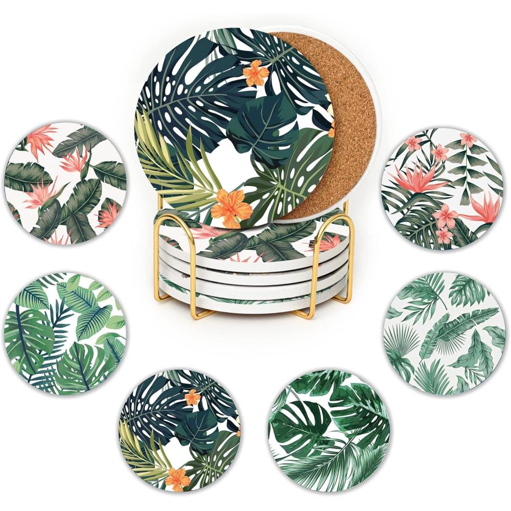 imageLot de 6 Dessous de Verre en cramique Dessous de Verre absorbants avec Support Dessous de Verre Base de lige Dessous de Verre AntiRayures et antidrapants pour Pendaison deFeuilles