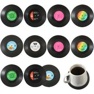 Sous-Verres en Forme de Disque Vinyle Rétro – 12 Pièces Dessous de Verre pour CD – Vintage