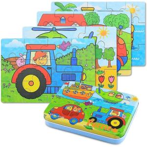 BBLIKE Puzzle Enfant 2 3 4 Ans – 5 en 1 Progressif Educa Puzzles avec Boîte, Jouet Éducatif Montessori Apprentissage Cognitif, Drôle Jeux Cadeau Anniversaire pour Fille Garçon Bebe(Animaux de Ferme)(Véhicule)