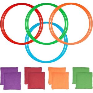 16 Pièces Jeu de Lancer: 8 Jeu Lancer Anneaux & 8 Sacs de Haricots pour Lancer, Aire de Jeux Exterieur Enfant, Jeux d&rsquo;Extérieur Plein Air, Activités Intérieures et Extérieures, Carnaval, Fête