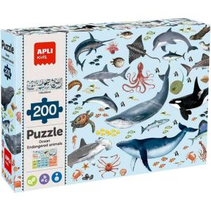 APLI Kids 19696 – Puzzle éducatif sur Les Animaux en Voie de Disparition, Thème : Les Animaux Marins – 200 pièces de 6 x 6 cm.(Animaux Marins)