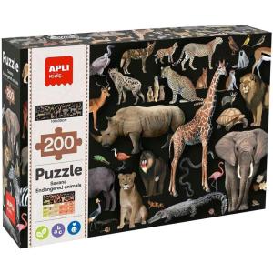 APLI Kids 19696 – Puzzle éducatif sur Les Animaux en Voie de Disparition, Thème : Les Animaux Marins – 200 pièces de 6 x 6 cm.(Animaux de la Savane)