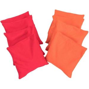 Cornhole Lot de 8 Sacs à Lancer, Sacs à Lancer carrés, pour Jeu de Cornhole, Jeux de Plein air, Sacs de Cornhole, Jeux de Plein air pour Adultes et Enfants(4 orange et 4 rouge)