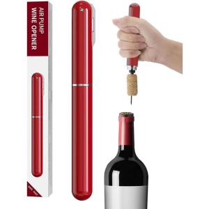 1PCS Ouvre-vin à pression d&rsquo;air 2-en-1 avec coupe-papier Ouvre-bouteille de vin Ouvre-bouteille à pompe à air facile à ouvrir Tire-bouchon de voyage portable Tire-bouchon à vin main,rouge