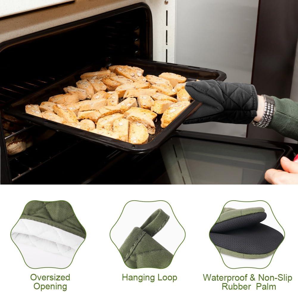 imageAUAUY Gant de Cuisine pais en Silicone 1 Paire Gants de Four Rsistant la Chaleur Gants de Cuisine Antidrapants Gant Cuisine Anti Chaleur pour Cuisiner Barbecue Cuisson NoirVert Arme