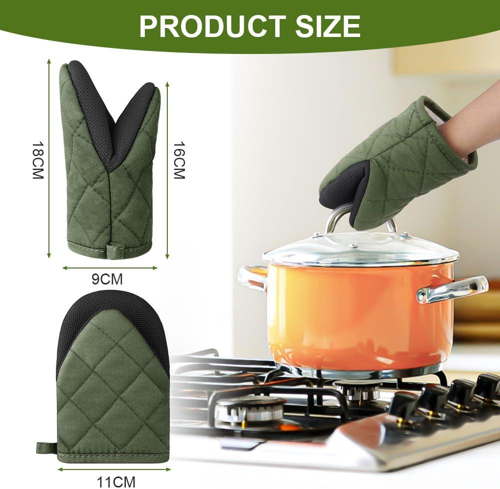 imageAUAUY Gant de Cuisine pais en Silicone 1 Paire Gants de Four Rsistant la Chaleur Gants de Cuisine Antidrapants Gant Cuisine Anti Chaleur pour Cuisiner Barbecue Cuisson NoirVert Arme