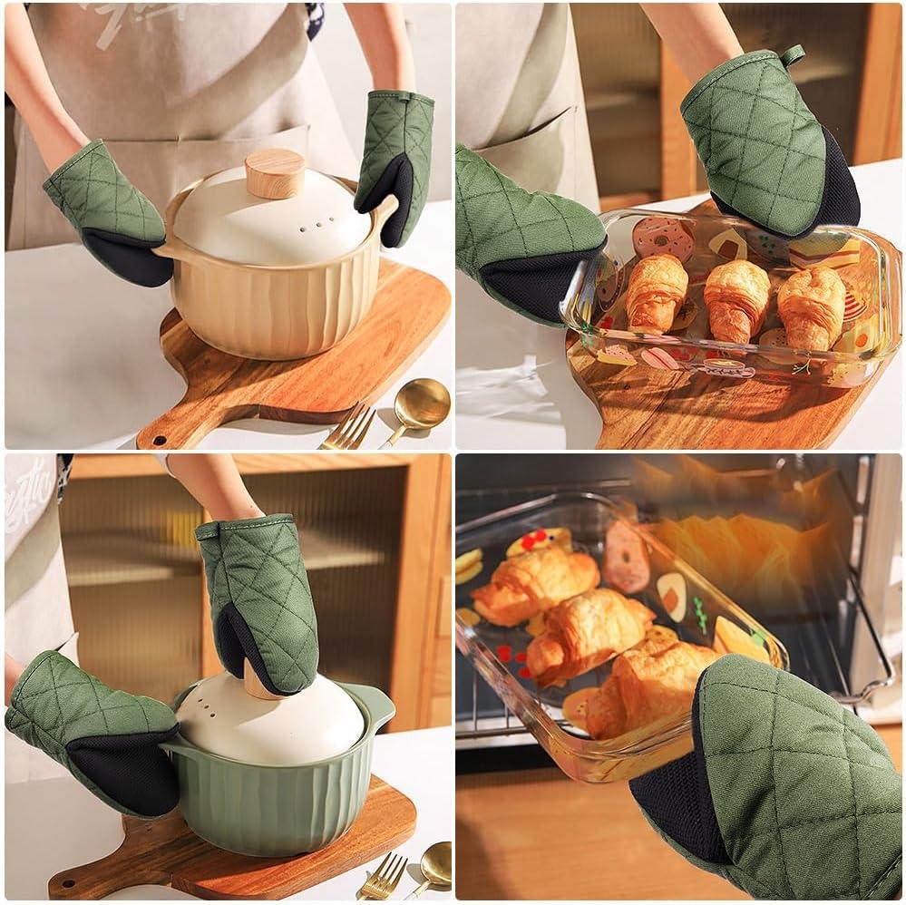 imageAUAUY Gant de Cuisine pais en Silicone 1 Paire Gants de Four Rsistant la Chaleur Gants de Cuisine Antidrapants Gant Cuisine Anti Chaleur pour Cuisiner Barbecue Cuisson NoirVert Arme