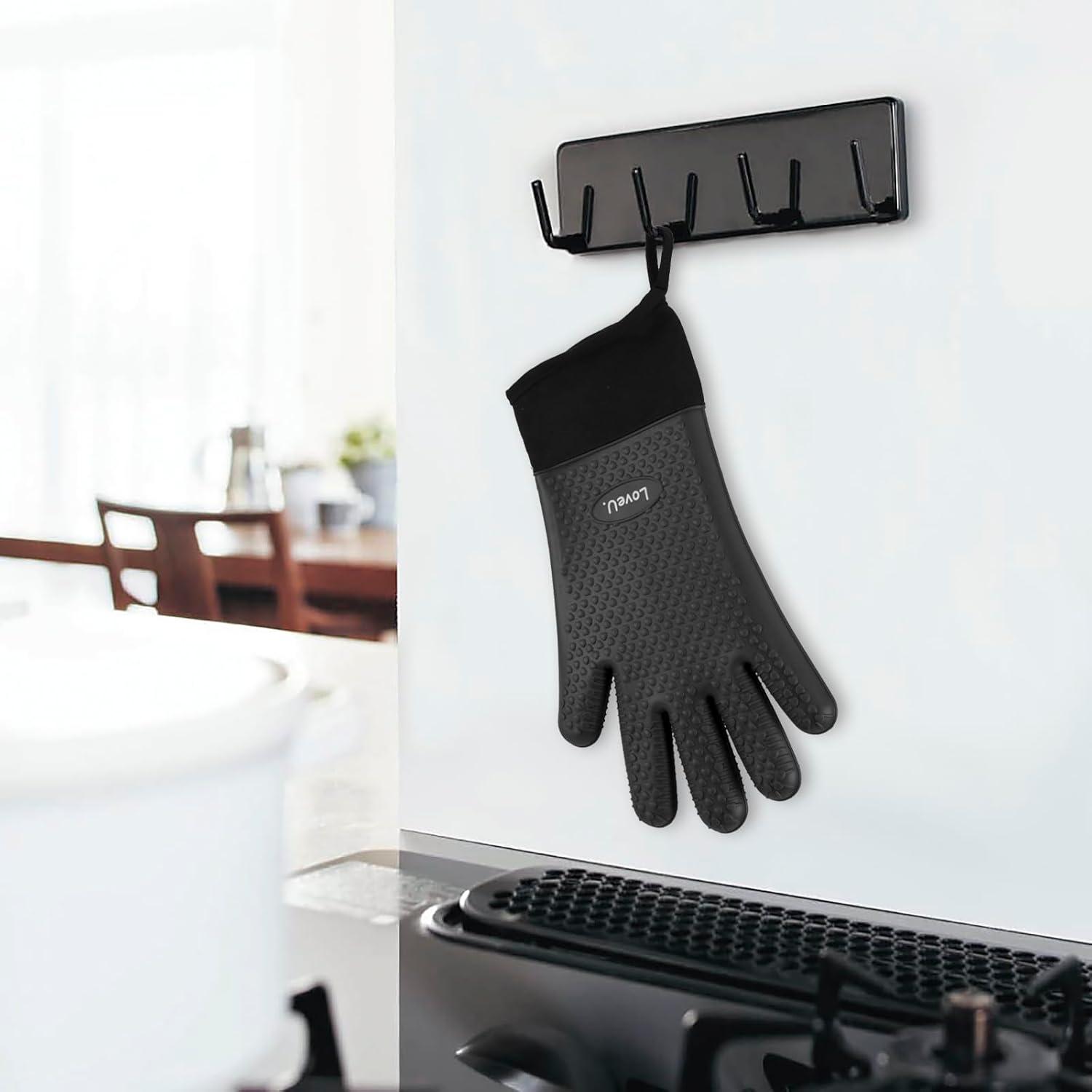 imageGants de Cuisine Silicone et Coton Double Couche Gants de BBQ rsistants la ChaleurGants de CuissonGants de FourPortecasseroles de Cuisson 1 PaireNoir Allong