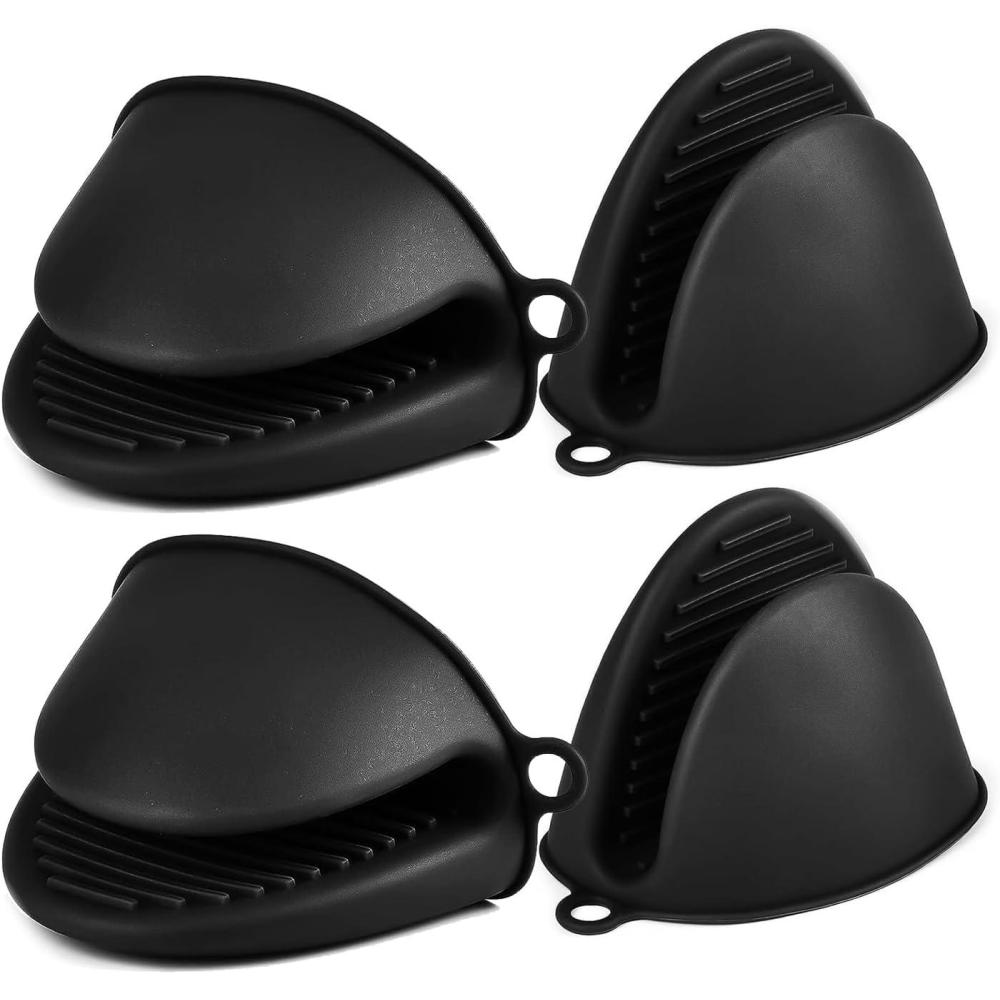 imageAUAUY Gant de Cuisine pais en Silicone 1 Paire Gants de Four Rsistant  la Chaleur Gants de Cuisine Antidrapants Gant Cuisine Anti Chaleur pour Cuisiner Barbecue Cuisson Noir2 Paire Noir