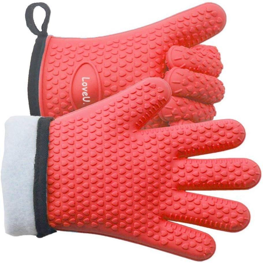 imageGants de Cuisine Silicone et Coton Double Couche Gants de BBQ rsistants  la ChaleurGants de CuissonGants de FourPortecasseroles de Cuisson 1 PaireRouge