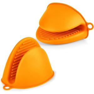 AUAUY Gant de Cuisine épais en Silicone, 1 Paire Gants de Four Résistant à la Chaleur, Gants de Cuisine Antidérapants, Gant Cuisine Anti Chaleur pour Cuisiner, Barbecue, Cuisson (Noir)(1 Paire -Orange)
