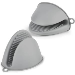 AUAUY Gant de Cuisine épais en Silicone, 1 Paire Gants de Four Résistant à la Chaleur, Gants de Cuisine Antidérapants, Gant Cuisine Anti Chaleur pour Cuisiner, Barbecue, Cuisson (Noir)(1 Paire -Gris Clair)