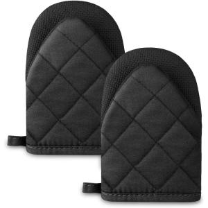 AUAUY Gant de Cuisine épais en Silicone, 1 Paire Gants de Four Résistant à la Chaleur, Gants de Cuisine Antidérapants, Gant Cuisine Anti Chaleur pour Cuisiner, Barbecue, Cuisson (Noir)(#6 Noir)