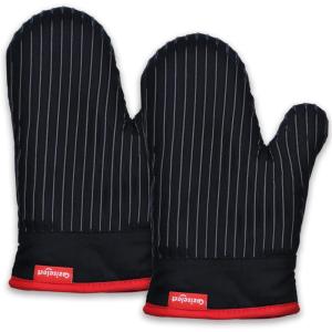 Gants de Four, Maniques Cuisine et Gant Cuisine Set, Gants de Cuisine Résistants à la Chaleur et Antidérapants, Gants de Cuisine Lot de 4 Adaptés pour la Cuisine, Les Grillades, Noir(Paire de Gants Noirs)
