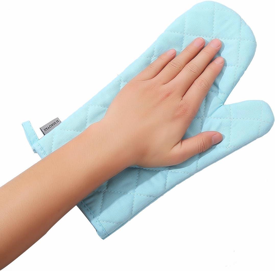 imageEnsemble de 4 maniques et portepots haute rsistance la chaleur 260 C extra pais longs gants de cuisine en coton pour la cuisson 30 cm grisCoton Bleu Clair