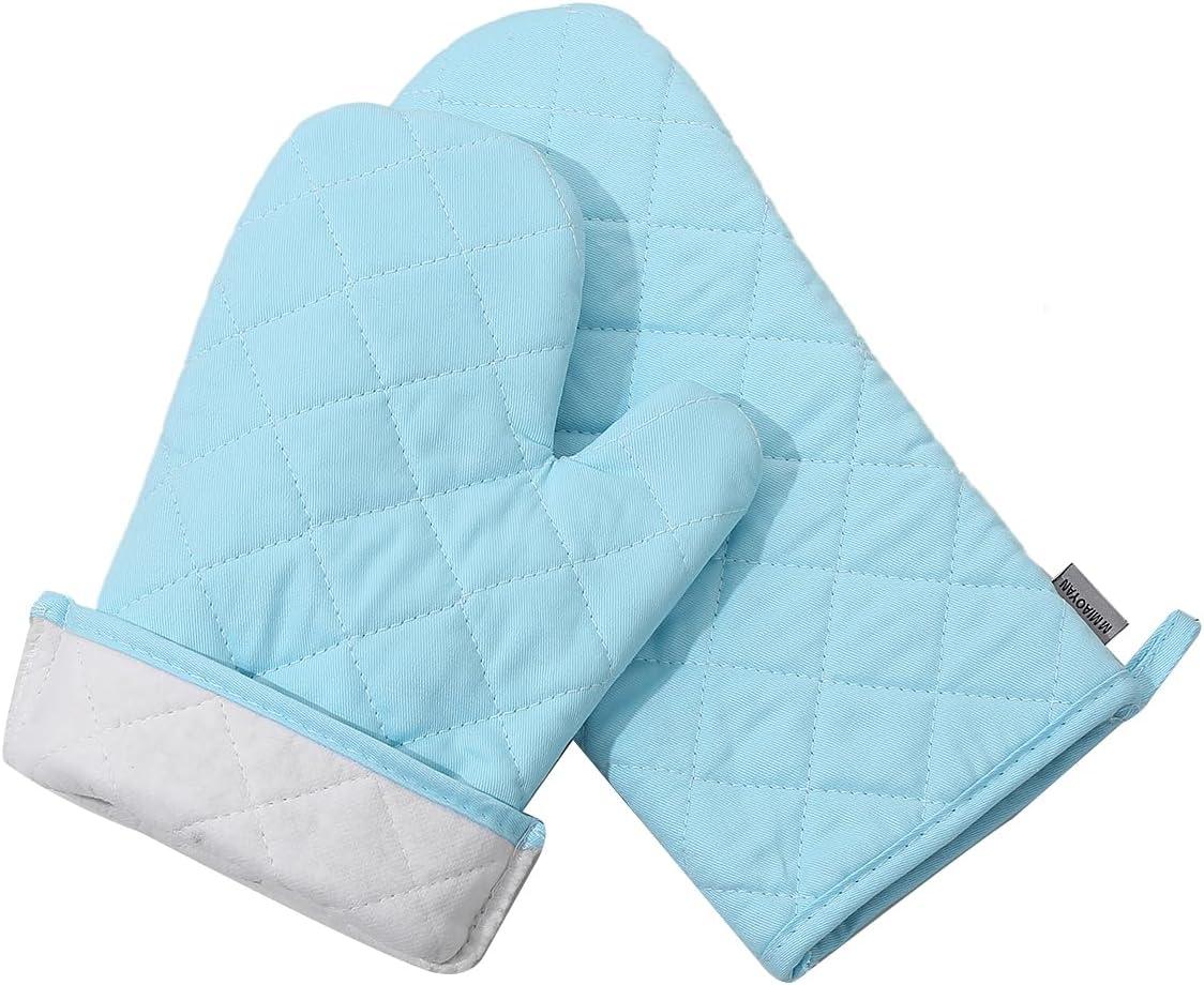 imageEnsemble de 4 maniques et portepots haute rsistance la chaleur 260 C extra pais longs gants de cuisine en coton pour la cuisson 30 cm grisCoton Bleu Clair
