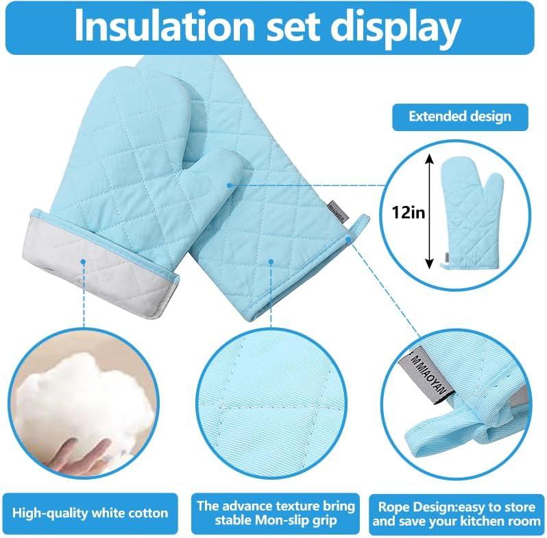 imageEnsemble de 4 maniques et portepots haute rsistance la chaleur 260 C extra pais longs gants de cuisine en coton pour la cuisson 30 cm grisCoton Bleu Clair
