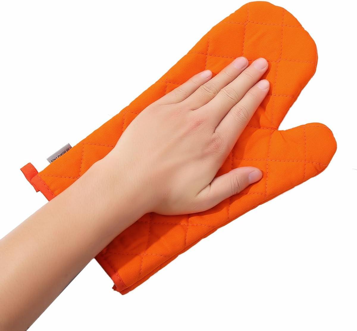 imageEnsemble de 4 maniques et portepots haute rsistance la chaleur 260 C extra pais longs gants de cuisine en coton pour la cuisson 30 cm grisCoton Orange