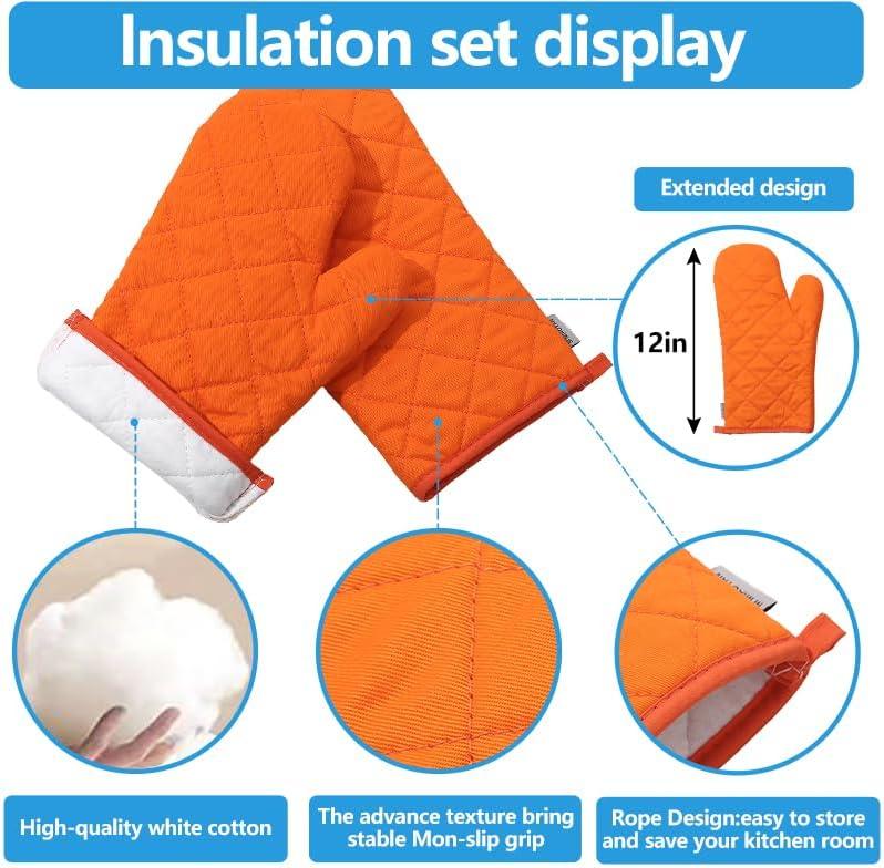 imageEnsemble de 4 maniques et portepots haute rsistance la chaleur 260 C extra pais longs gants de cuisine en coton pour la cuisson 30 cm grisCoton Orange