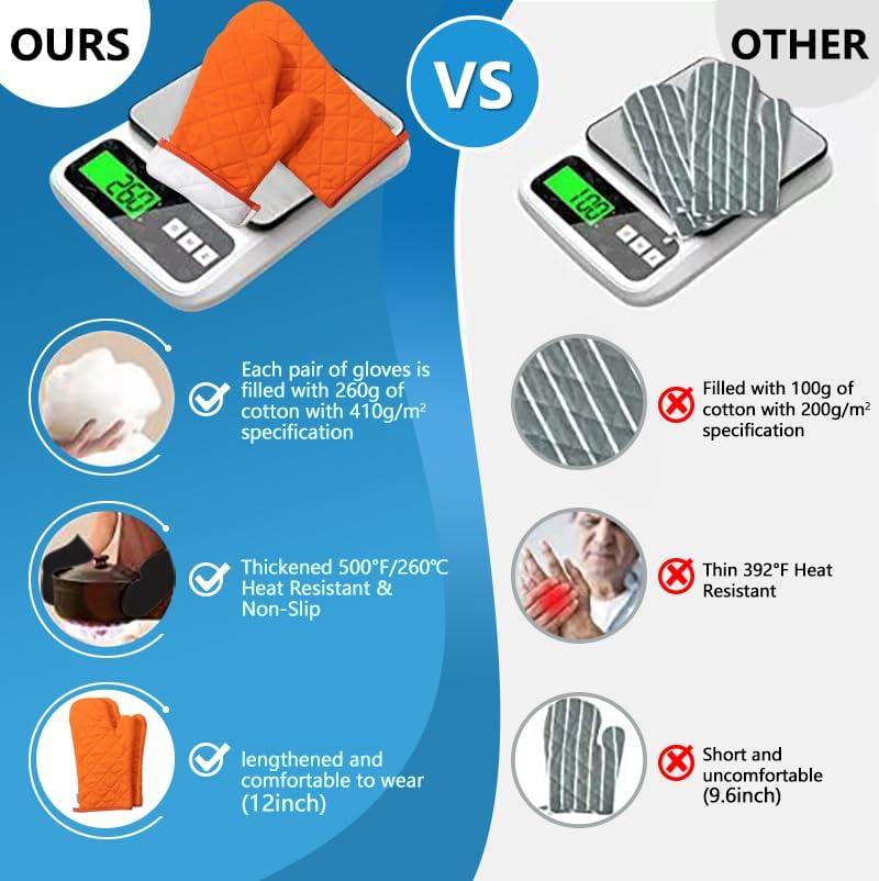 imageEnsemble de 4 maniques et portepots haute rsistance la chaleur 260 C extra pais longs gants de cuisine en coton pour la cuisson 30 cm grisCoton Orange