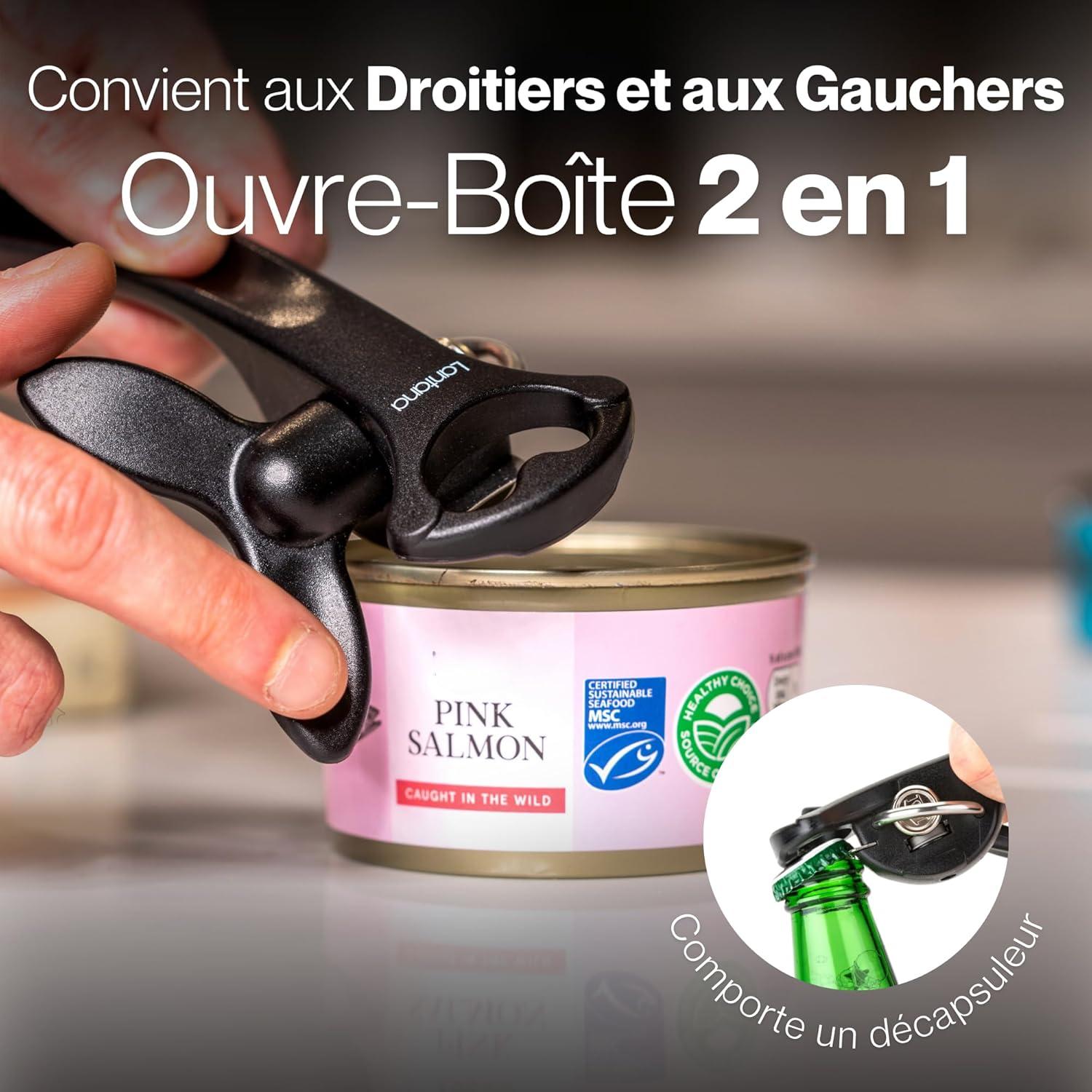 imageLantana Ouvrebotedcapsuleur 2 en 1 ouverture manuelle simple et sans danger des botes de conserves dcoupe latralevite les bords coupants ou dentels noiracier inoxydable