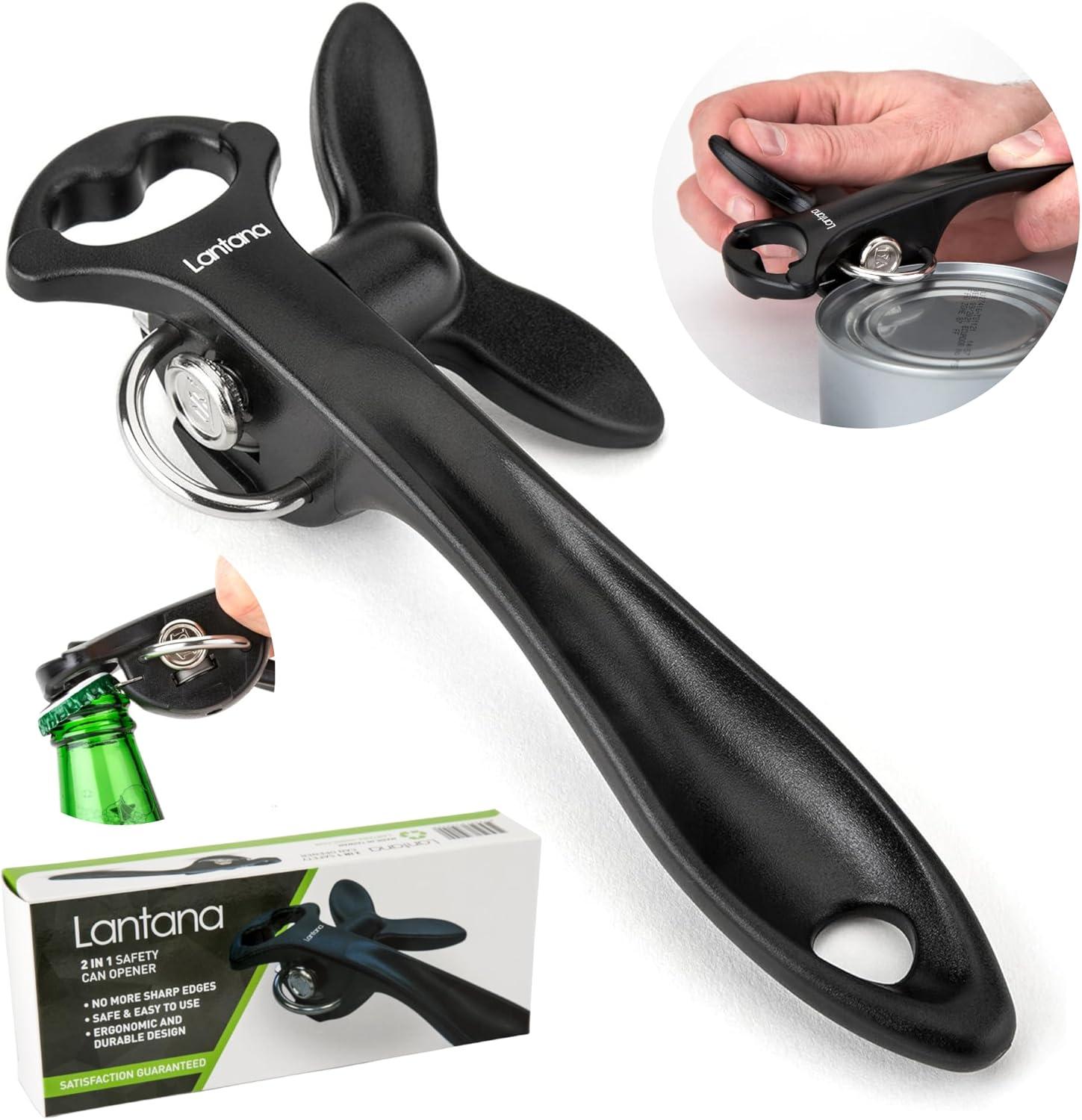 imageLantana Ouvrebotedcapsuleur 2 en 1 ouverture manuelle simple et sans danger des botes de conserves dcoupe latralevite les bords coupants ou dentels noiracier inoxydable