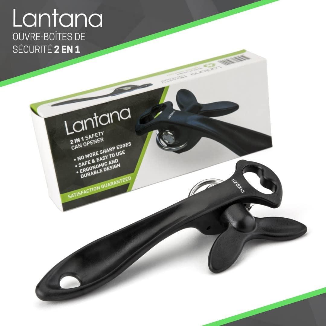 imageLantana Ouvrebotedcapsuleur 2 en 1 ouverture manuelle simple et sans danger des botes de conserves dcoupe latralevite les bords coupants ou dentels noiracier inoxydable