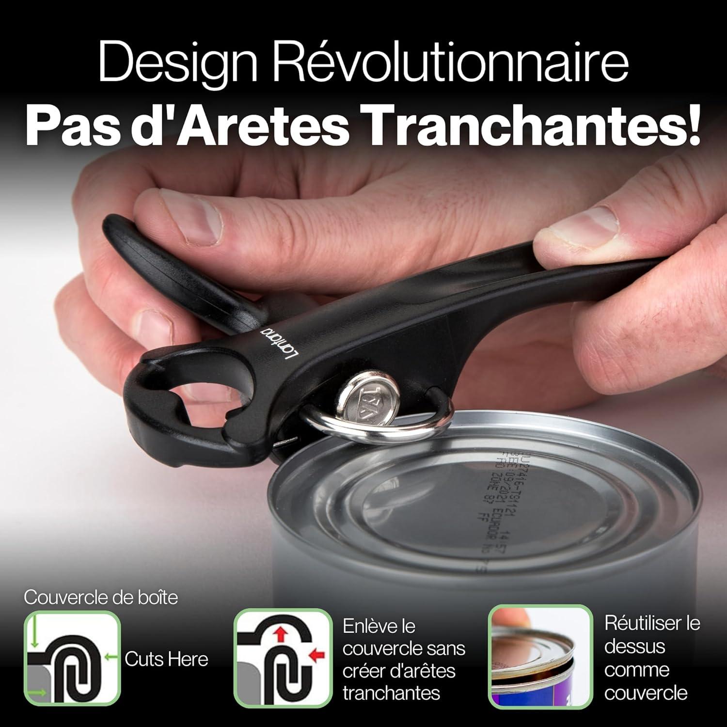 imageLantana Ouvrebotedcapsuleur 2 en 1 ouverture manuelle simple et sans danger des botes de conserves dcoupe latralevite les bords coupants ou dentels noiracier inoxydable
