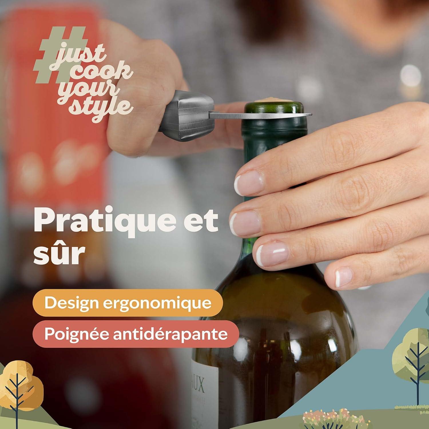 imagekjk Premium Couteau de sommelier en acier inoxydable bross avec manche en bois et coupecapsule lgant outil de serveur avec tirebouchon ouvrebouteille ouvreur de vinAcier Inoxydable