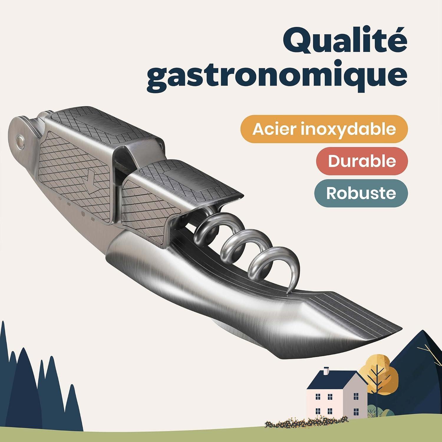 imagekjk Premium Couteau de sommelier en acier inoxydable bross avec manche en bois et coupecapsule lgant outil de serveur avec tirebouchon ouvrebouteille ouvreur de vinAcier Inoxydable