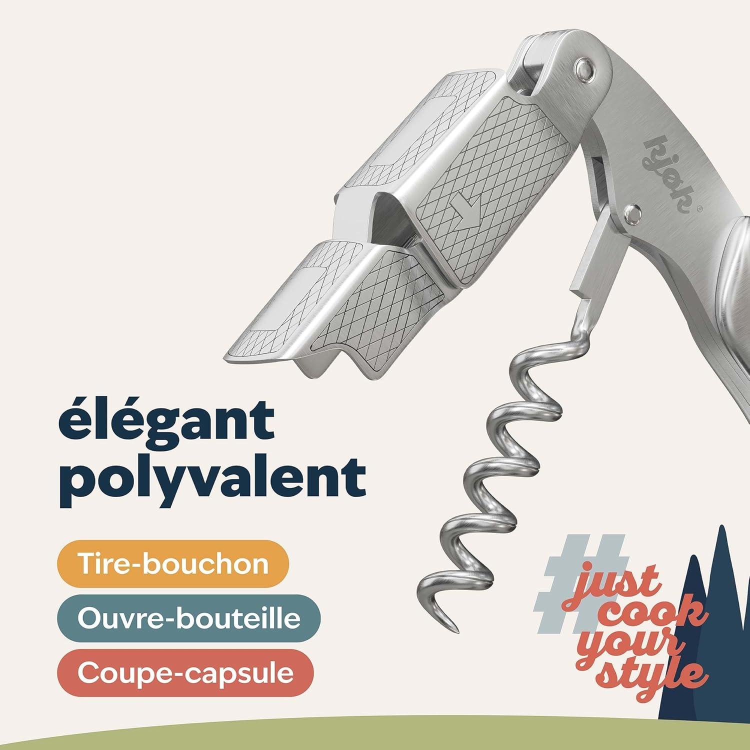 imagekjk Premium Couteau de sommelier en acier inoxydable bross avec manche en bois et coupecapsule lgant outil de serveur avec tirebouchon ouvrebouteille ouvreur de vinAcier Inoxydable