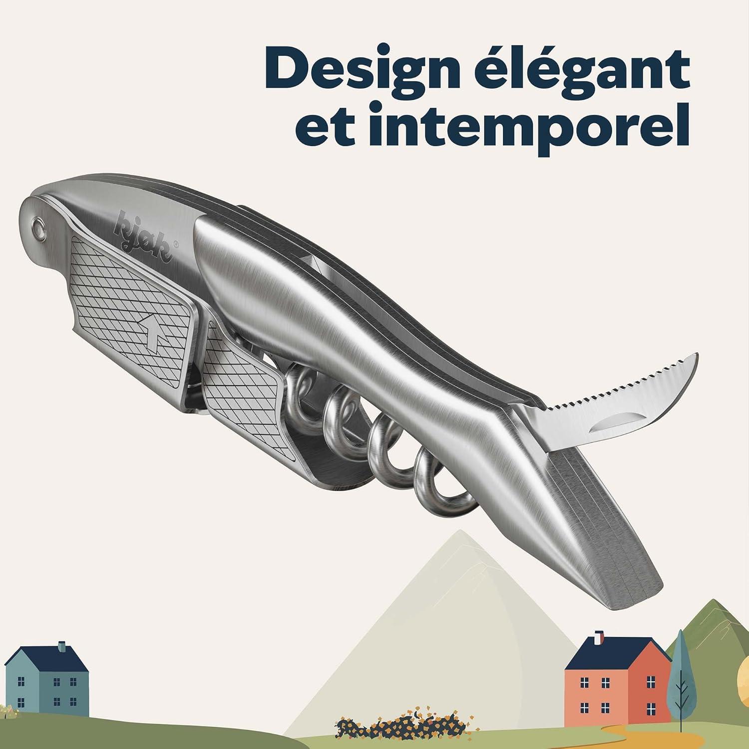 imagekjk Premium Couteau de sommelier en acier inoxydable bross avec manche en bois et coupecapsule lgant outil de serveur avec tirebouchon ouvrebouteille ouvreur de vinAcier Inoxydable
