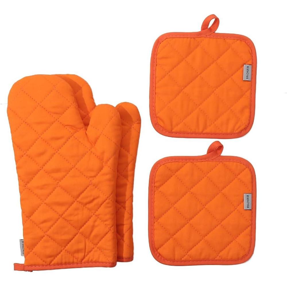 imageEnsemble de 4 maniques et portepots haute rsistance la chaleur 260 C extra pais longs gants de cuisine en coton pour la cuisson 30 cm grisCoton Orange