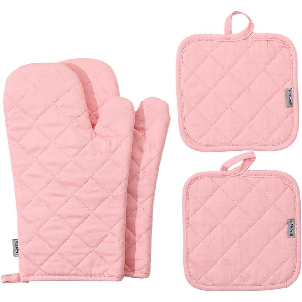 imageEnsemble de 4 maniques et portepots haute rsistance la chaleur 260 C extra pais longs gants de cuisine en coton pour la cuisson 30 cm grisCoton Rose