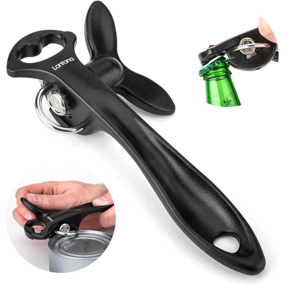 imageLantana Ouvrebotedcapsuleur 2 en 1 ouverture manuelle simple et sans danger des botes de conserves dcoupe latralevite les bords coupants ou dentels noiracier inoxydable