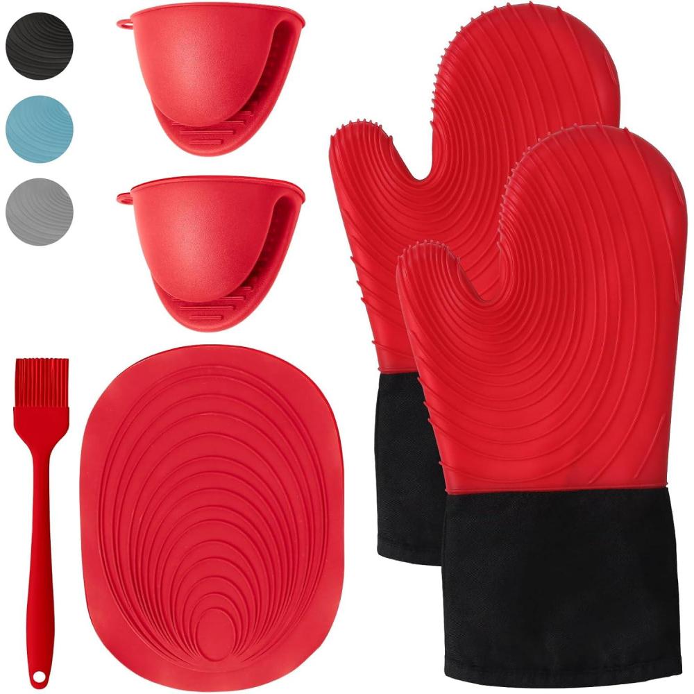 imageManiques Cuisine Gant Four Rsistants  La Chaleur Jusqu 250 Gant Cuisine Four en Silicone Ne sont Pas Rigides Gant Four Anti Chaleur Antidrapants pour La Cuisine La PtisserieRouge