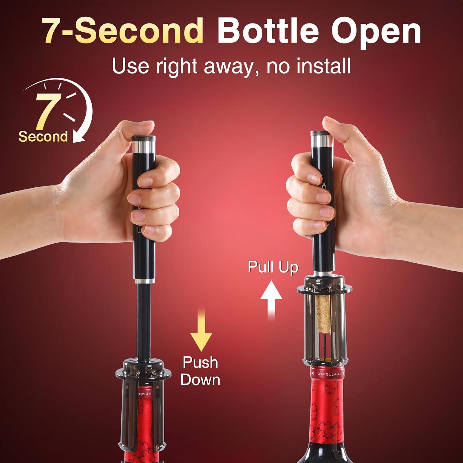 imageQuntis Tire Bouchon TireBouchon Pression dair 7S Cork Pops Out Dcapsuleur Vin Rouge Outils Ouverture de Bouteille Portable Vin Accessoire Professionnel Pompe BouteilleBrun