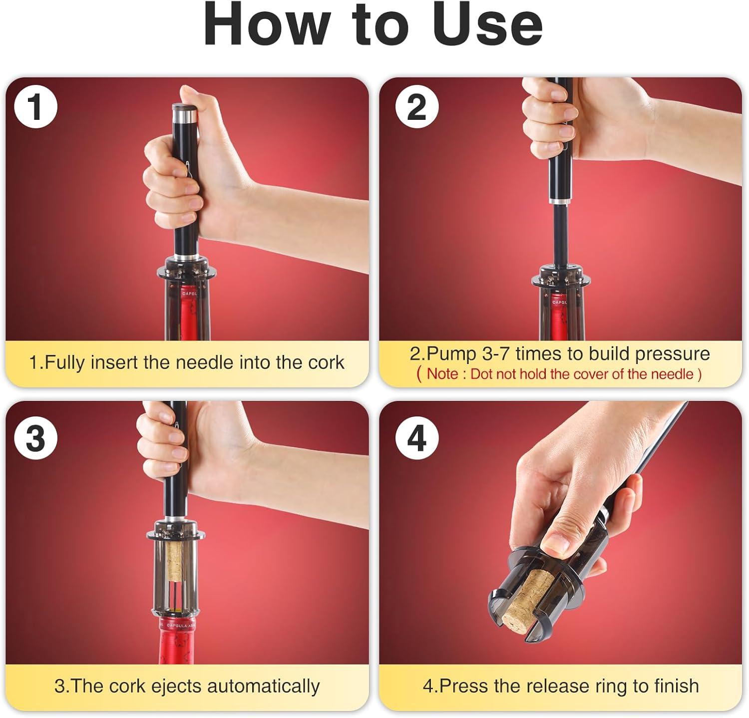 imageQuntis Tire Bouchon TireBouchon Pression dair 7S Cork Pops Out Dcapsuleur Vin Rouge Outils Ouverture de Bouteille Portable Vin Accessoire Professionnel Pompe BouteilleBrun