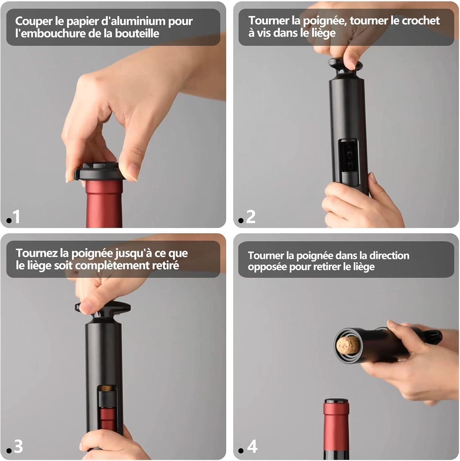 imageTire bouchon vin 4 en 1 ouvre bouteille professionnel avec coupecapsule verseur vin bouchons vide tire bouchon sommelier pour cadeau cadeau homme la maison le restaurant les ftesManuel 4 en 1 Noir