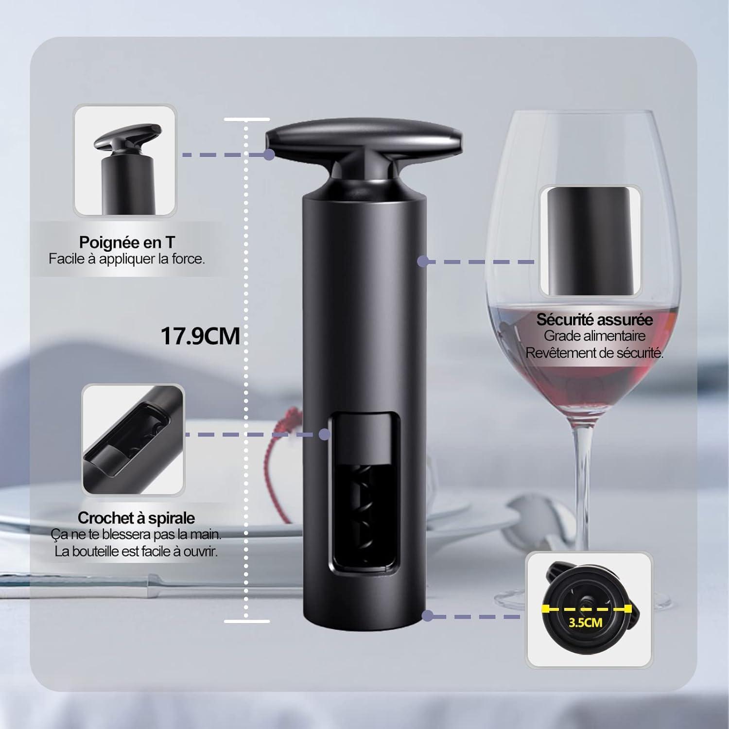 imageTire bouchon vin 4 en 1 ouvre bouteille professionnel avec coupecapsule verseur vin bouchons vide tire bouchon sommelier pour cadeau cadeau homme la maison le restaurant les ftesManuel 4 en 1 Noir