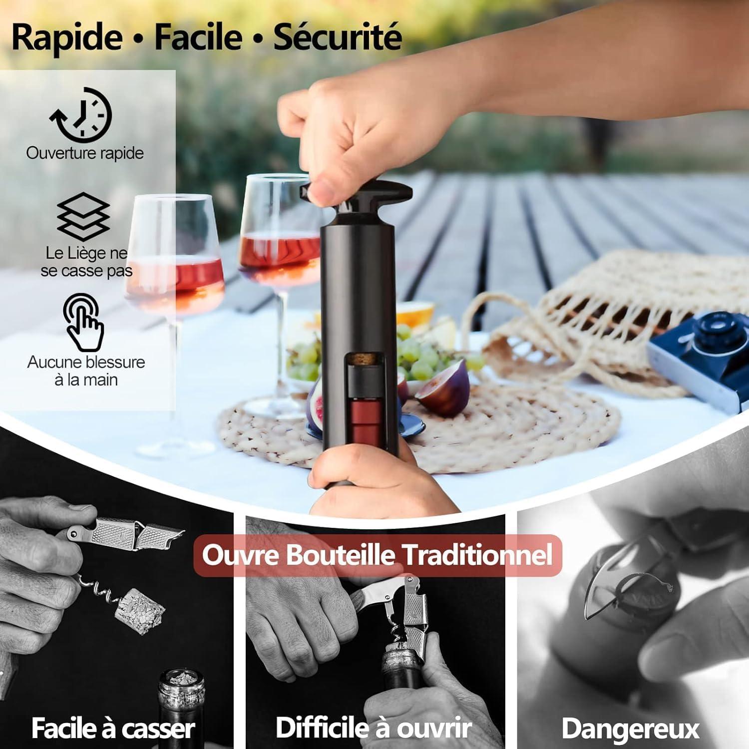imageTire bouchon vin 4 en 1 ouvre bouteille professionnel avec coupecapsule verseur vin bouchons vide tire bouchon sommelier pour cadeau cadeau homme la maison le restaurant les ftesManuel 4 en 1 Noir