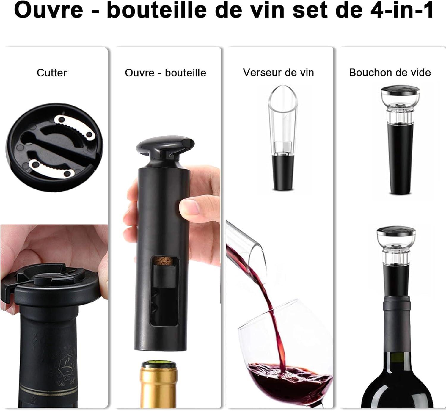 imageTire bouchon vin 4 en 1 ouvre bouteille professionnel avec coupecapsule verseur vin bouchons vide tire bouchon sommelier pour cadeau cadeau homme la maison le restaurant les ftesManuel 4 en 1 Noir