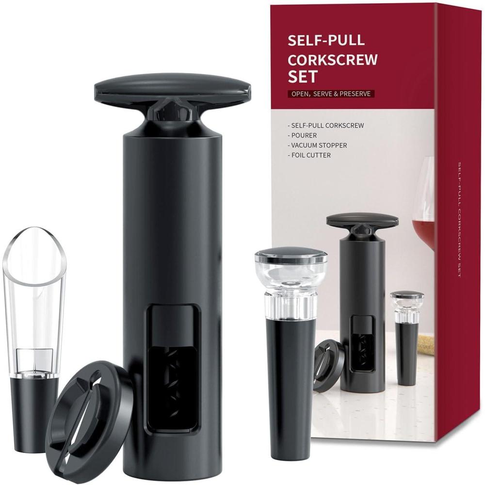 imageTire bouchon vin 4 en 1 ouvre bouteille professionnel avec coupecapsule verseur vin bouchons vide tire bouchon sommelier pour cadeau cadeau homme la maison le restaurant les ftesManuel 4 en 1 Noir