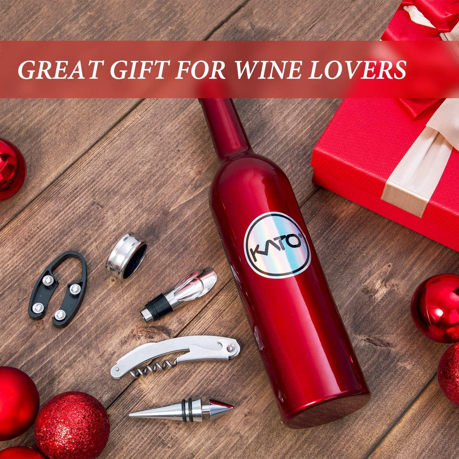 imageKato Wine Accessories Gift Set Kit ouvreBouteille de vin TireBouchon Anneau AntiGoutte CoupeCapsule verseur et Bouchon de vin Cadeau de la SaintValentin pour Les Amateurs de vin NoirSet Daccessoires pour le Vin 5 Pices Rouge