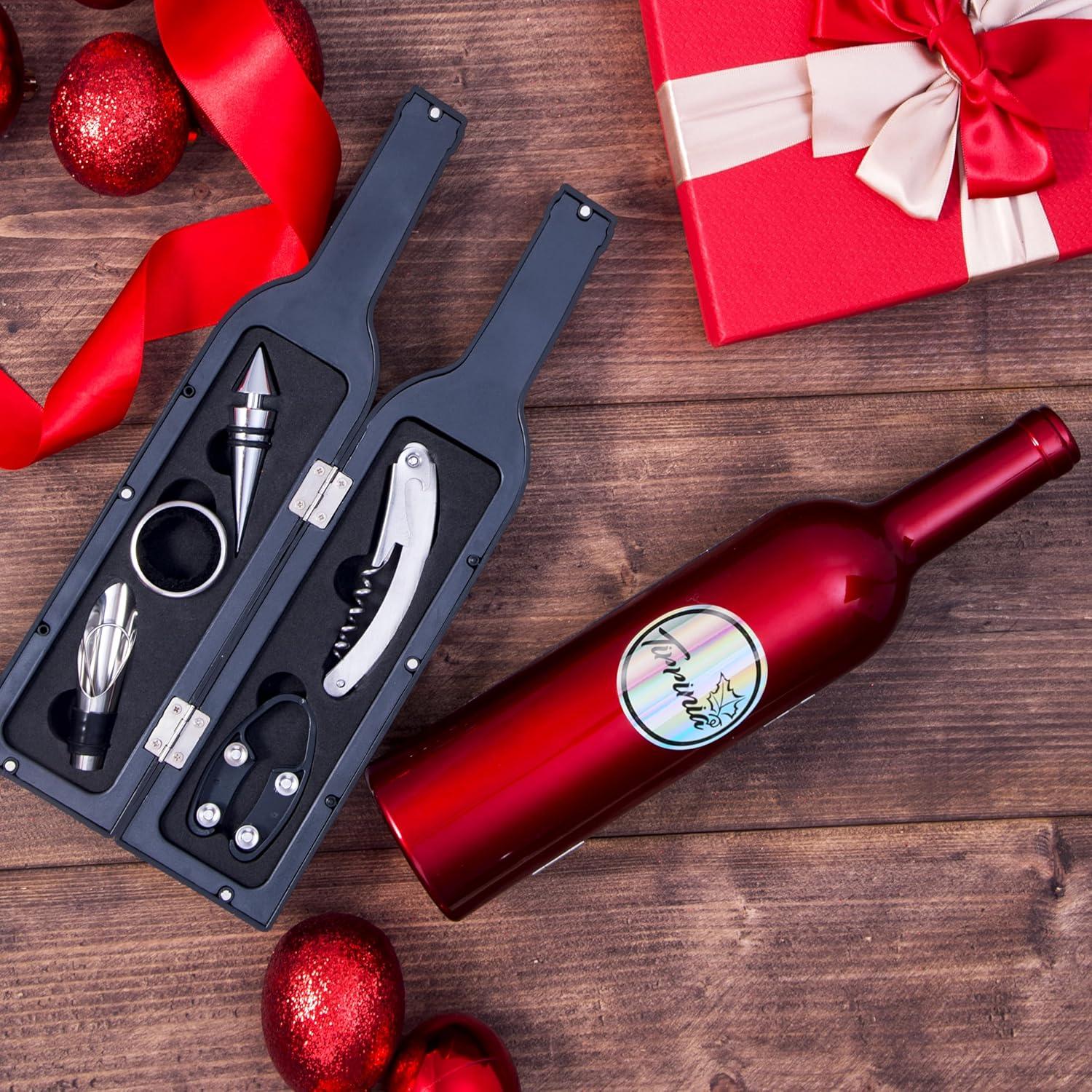 imageKato Wine Accessories Gift Set Kit ouvreBouteille de vin TireBouchon Anneau AntiGoutte CoupeCapsule verseur et Bouchon de vin Cadeau de la SaintValentin pour Les Amateurs de vin NoirSet Daccessoires pour le Vin 5 Pices Rouge