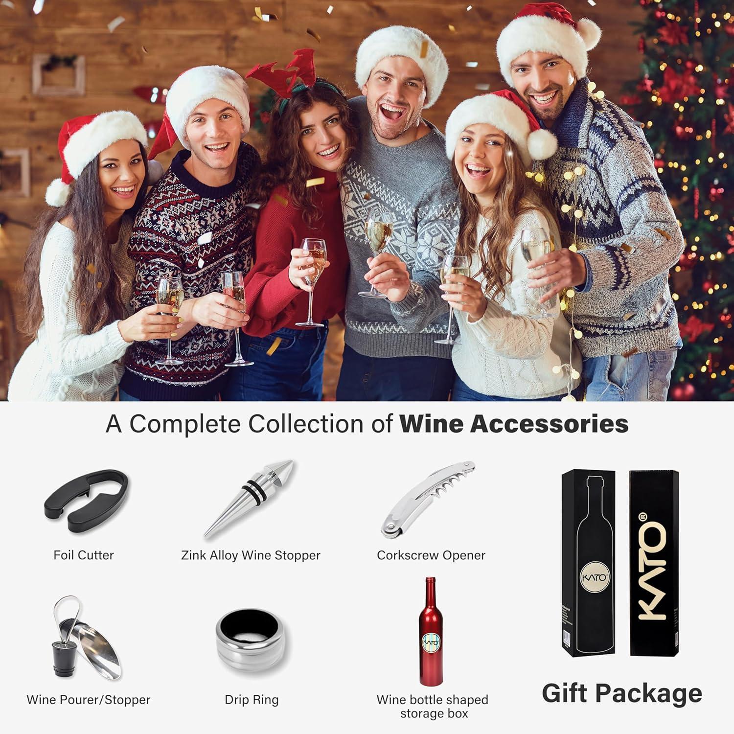 imageKato Wine Accessories Gift Set Kit ouvreBouteille de vin TireBouchon Anneau AntiGoutte CoupeCapsule verseur et Bouchon de vin Cadeau de la SaintValentin pour Les Amateurs de vin NoirSet Daccessoires pour le Vin 5 Pices Rouge